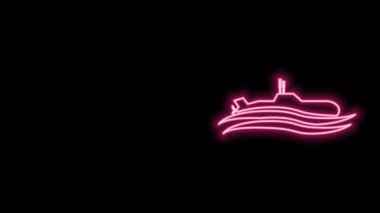 Parlayan neon hattı denizaltı simgesi siyah arkaplanda izole edildi. Askeri gemi. 4K Video hareketli grafik canlandırması