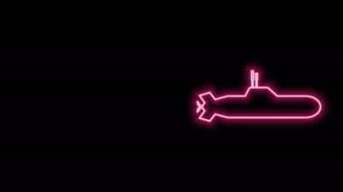 Parlayan neon hattı denizaltı simgesi siyah arkaplanda izole edildi. Askeri gemi. 4K Video hareketli grafik canlandırması