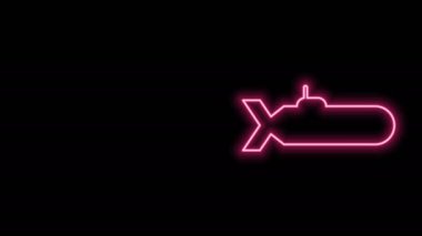 Parlayan neon hattı denizaltı simgesi siyah arkaplanda izole edildi. Askeri gemi. 4K Video hareketli grafik canlandırması