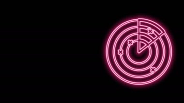 Siyah arkaplanda izole edilmiş bir simge arayışında hedefleri olan parlak neon hattı Radar. Askeri arama sistemi. Donanma sonarı. 4K Video hareketli grafik canlandırması