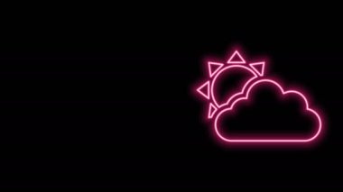 Parlayan neon hattı güneş ve hava durumu ikonu siyah arkaplanda izole edildi. 4K Video hareketli grafik canlandırması