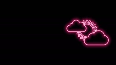 Parlayan neon hattı güneş ve hava durumu ikonu siyah arkaplanda izole edildi. 4K Video hareketli grafik canlandırması