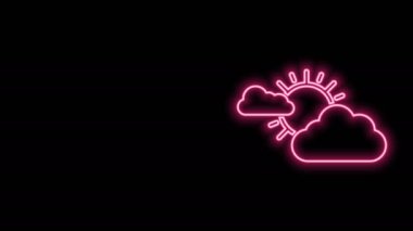 Parlayan neon hattı güneş ve hava durumu ikonu siyah arkaplanda izole edildi. 4K Video hareketli grafik canlandırması