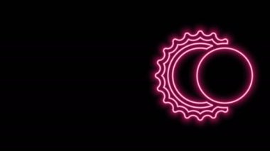 Parlayan neon hattı güneş tutulması simgesi siyah arkaplanda izole edildi. Tam sonar tutulması. 4K Video hareketli grafik canlandırması