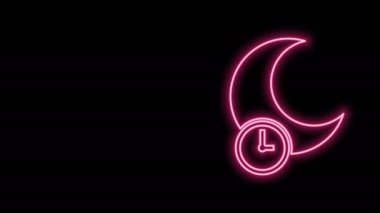 Parlayan neon hattı Uyuyan Ay simgesi siyah arka planda izole edildi. 4K Video hareketli grafik canlandırması