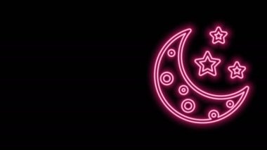 Parlayan neon hattı Ay ve yıldız simgesi siyah arkaplanda izole edildi. 4K Video hareketli grafik canlandırması