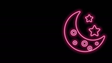 Parlayan neon hattı Ay ve yıldız simgesi siyah arkaplanda izole edildi. 4K Video hareketli grafik canlandırması