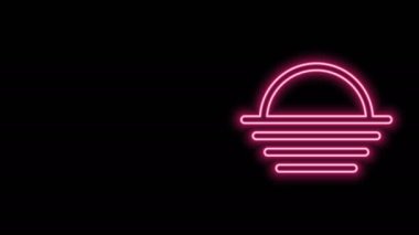 Parlayan neon hattı Sunset simgesi siyah arkaplanda izole edildi. 4K Video hareketli grafik canlandırması