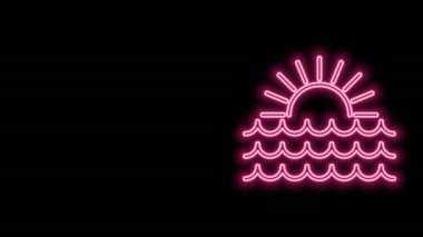 Parlayan neon hattı Sunset simgesi siyah arkaplanda izole edildi. 4K Video hareketli grafik canlandırması