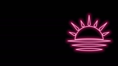 Parlayan neon hattı Sunset simgesi siyah arkaplanda izole edildi. 4K Video hareketli grafik canlandırması