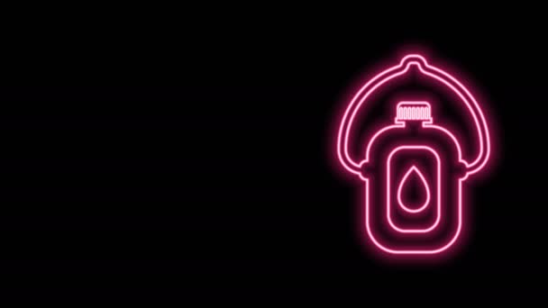 Ragyogó neon vonal Kantin vizes palack ikon elszigetelt fekete háttérrel. Turista lombik ikon. Egy üveg víz a kampányban. 4K Videó mozgás grafikus animáció — Stock videók