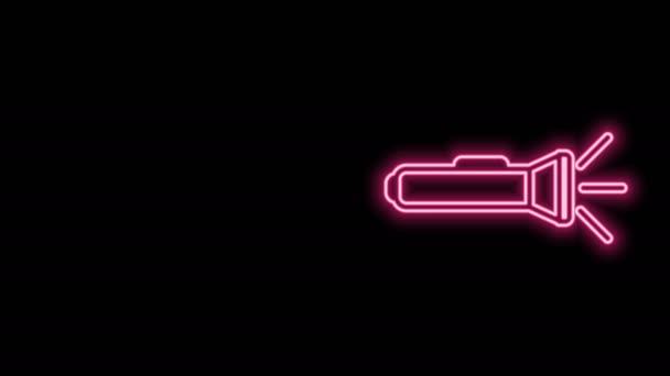 Светящаяся неоновая линия Значок фонарика изолирован на черном фоне. Видеографическая анимация 4K — стоковое видео