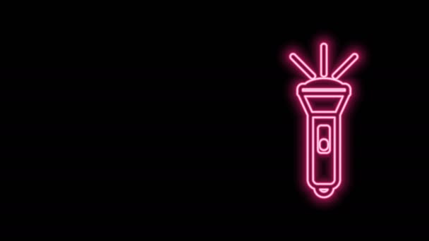 Ragyogó neon vonal Elemlámpa ikon elszigetelt fekete alapon. 4K Videó mozgás grafikus animáció — Stock videók