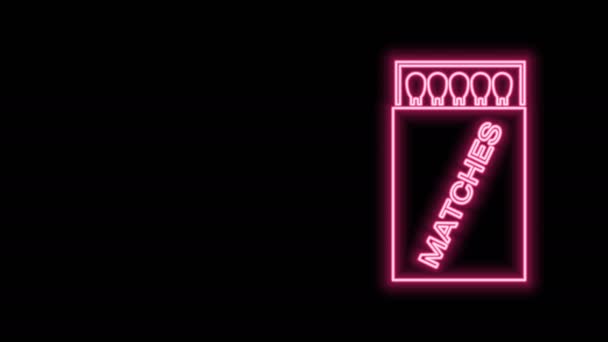 검은 배경에 고립 된 네온 라인 오픈 성냥갑과 성냥 아이콘. 4K 비디오 모션 그래픽 애니메이션 — 비디오