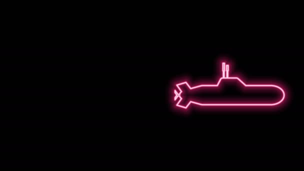 Светящаяся неоновая линия Значок подводной лодки изолирован на черном фоне. Военный корабль. Видеографическая анимация 4K — стоковое видео