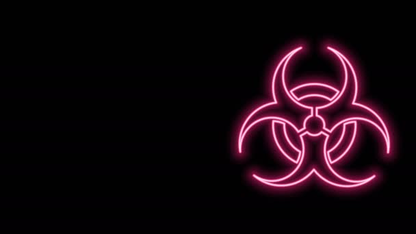 Świecąca neonowa ikona symbolu zagrożenia biologicznego odizolowana na czarnym tle. 4K Animacja graficzna ruchu wideo — Wideo stockowe
