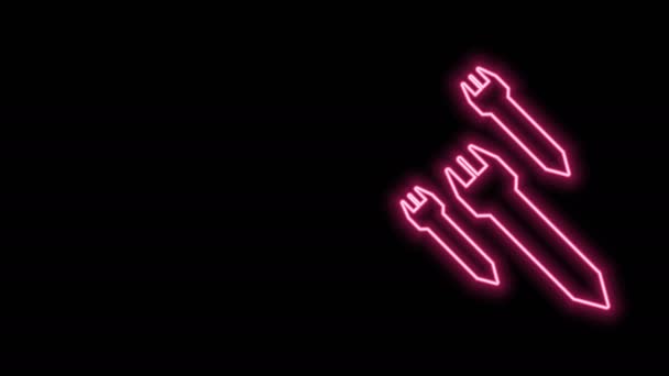 Gloeiende neon lijn Raket pictogram geïsoleerd op zwarte achtergrond. 4K Video motion grafische animatie — Stockvideo