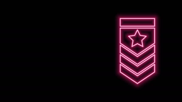 Gloeiende neon lijn Chevron icoon geïsoleerd op zwarte achtergrond. Militaire badge teken. 4K Video motion grafische animatie — Stockvideo