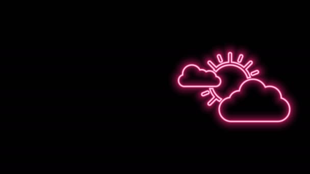 Glowing neon line Sun and cloud weather icon isolated on black background. 4K Video motion graphic animation — Stock Video