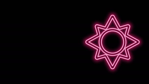 Glödande neon linje Sun ikonen isolerad på svart bakgrund. 4K Video motion grafisk animation — Stockvideo