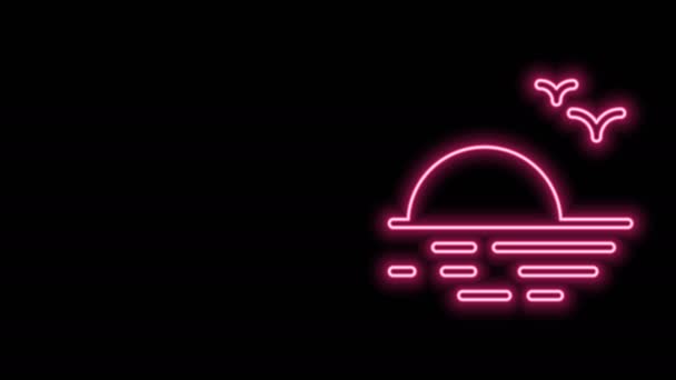 Parlayan neon hattı Sunset simgesi siyah arkaplanda izole edildi. 4K Video hareketli grafik canlandırması — Stok video