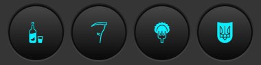 Biber ve camlı votka, tırpan, çatallı hamur tatlısı ve Ukrayna mızrak ikonu hazırla. Vektör.
