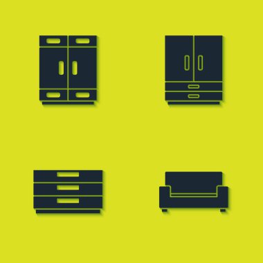 Gardırobu, kanepeyi, göğüs çekmecelerini ve ikonu hazırla. Vektör.