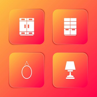 Gardırop, Ayna ve Masa Lambası ikonunu ayarla. Vektör.