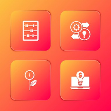 Abaküs, İnsan Kaynakları, Dolar fabrikası ve bir dolarlık ampulü dizüstü bilgisayar simgesine yerleştir. Vektör.