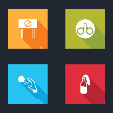 Protesto, kelepçe, Hooligan 'ın atış taşları ve Kokteyl molotof ikonu hazırla. Vektör.