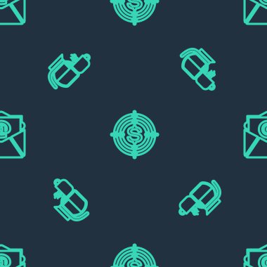 Hattı dolar, kahve fincanı, mail ve e-posta ile belirleyin. Vektör.