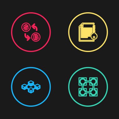 Hat Blockchain teknolojisi, Akıllı sözleşme ve Kripto döviz simgesi. Vektör.