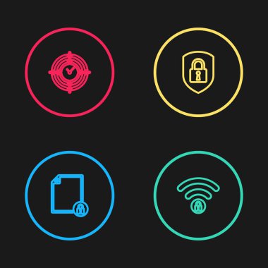 Belge ve kilidi ayarlayın, Wifi kilitlendi, Kalkan güvenliği ve Zaman Yönetimi simgesi ile. Vektör.