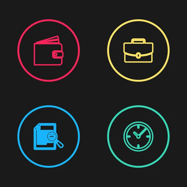 Stel Lijn Document Met Zoeken Klok Briefcase Portemonnee Pictogram Vector — Stockvector