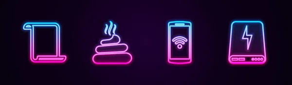 Set Line Paper Scroll Shit Smartphone Wireless Power Bank Glowing — Stockvektor