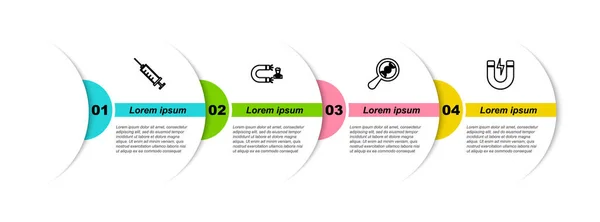 Establecer Jeringa Línea Atracción Del Cliente Investigación Adn Búsqueda Imán — Vector de stock