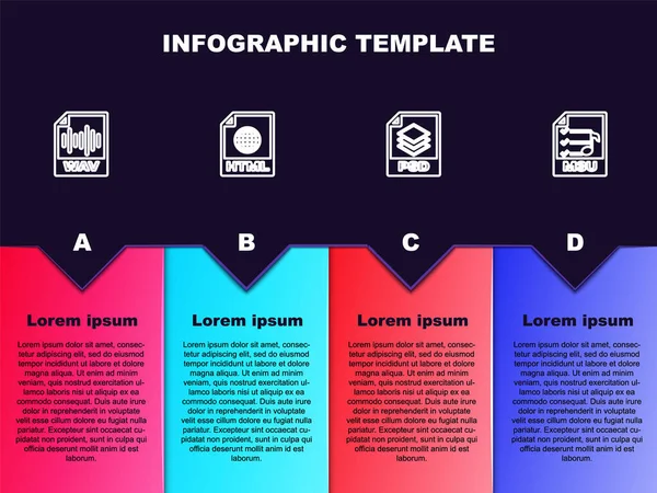 Zeile Wav Dateidokument Html Psd Und M3U Einstellen Geschäftsinfografische Vorlage — Stockvektor
