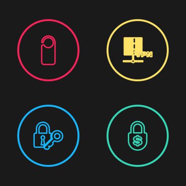 Satır Kilidi ve Anahtarı, Para Kilidi, Sunucu VPN ve Lütfen simgeyi bozmayın. Vektör.
