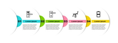 Dijital kapı kilidini kablosuz, kapı kolu, Bezier eğrisi ve mobil şifresi ile ayarla. Ticari bilgi şablonu. Vektör.