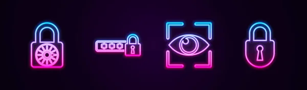 Nastavit Čáru Bezpečná Kombinace Zámku Kola Heslo Ochrana Oční Skenování — Stockový vektor