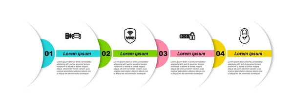 Définir Ligne Smart Système Alarme Voiture Bouclier Avec Vpn Sans — Image vectorielle