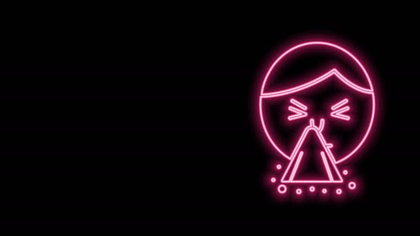 Glödande neon line Man håller näsduk eller servett till sin rinnande näsikon isolerad på svart bakgrund. Sjukdom i Coryza. 4K Video motion grafisk animation — Stockvideo