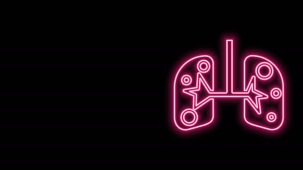 Linea neon luminosa Icona dei polmoni isolata su sfondo nero. Animazione grafica 4K Video motion — Video Stock