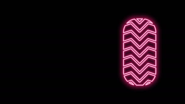 Ligne lumineuse néon Icône de pneu de voiture isolé sur fond noir. Animation graphique de mouvement vidéo 4K — Video