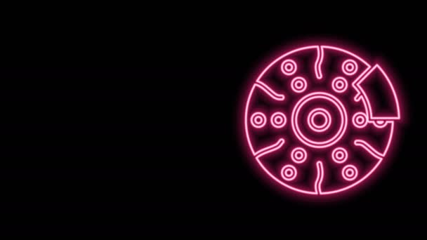 Świecąca linia neonowa Tarcza hamulca samochodowego z ikoną zacisku odizolowana na czarnym tle. 4K Animacja graficzna ruchu wideo — Wideo stockowe