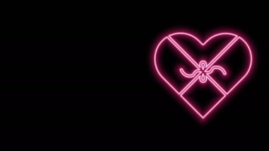 Parlayan neon çizgisi kalp şeklindeki Candy ve yay simgesi siyah arka planda izole edildi. Sevgililer Günü. 4K Video hareketli grafik canlandırması