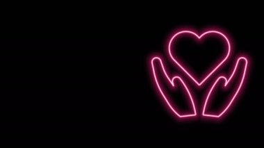 Parlayan neon çizgisi. El simgesindeki kalp, siyah arkaplanda izole edilmiş. El çabukluğu aşk sembolü. Sevgililer Günü sembolü. 4K Video hareketli grafik canlandırması