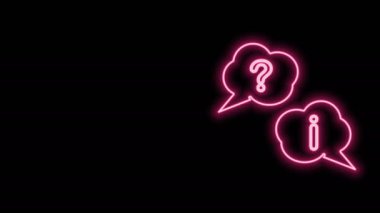 Siyah zemin üzerinde Soru ve Ünlem simgesi izole edilmiş parlak neon hattı konuşma baloncukları. SSS işareti. Dosyaları kopyala, konuşma balonu ve grafiğini çıkar. 4K Video hareketli grafik canlandırması