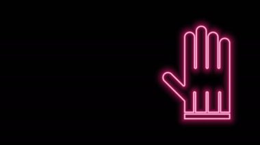 Parlak neon çizgili deri eldiven simgesi siyah arkaplanda izole edilmiş. 4K Video hareketli grafik canlandırması