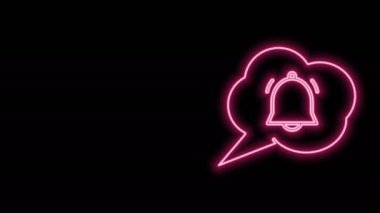 Sohbet bildirim simgesiyle parlayan neon hattı konuşma balonu siyah arkaplanda izole edildi. Yeni mesaj, iletişim, sohbet, sosyal ağ bildirimi. 4K Video hareketli grafik canlandırması